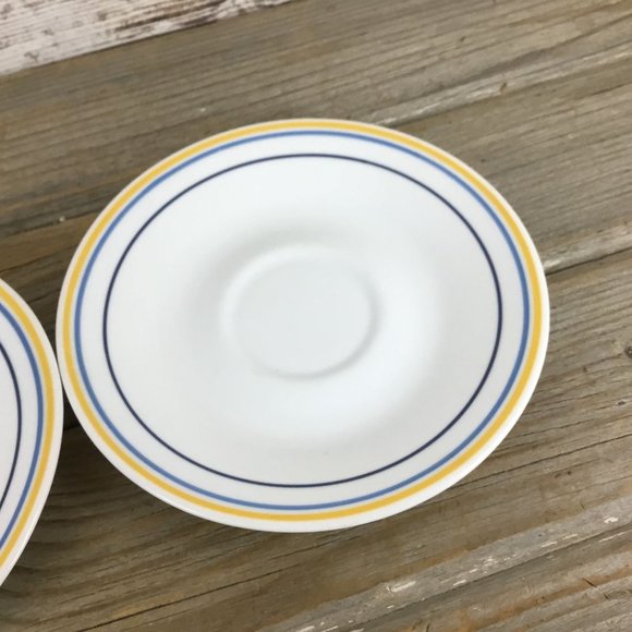 Corelle Casa Flora Yellow and Blue Three Ring Saucers 6 1/4”, Set Of Two - Picture 3 of 5